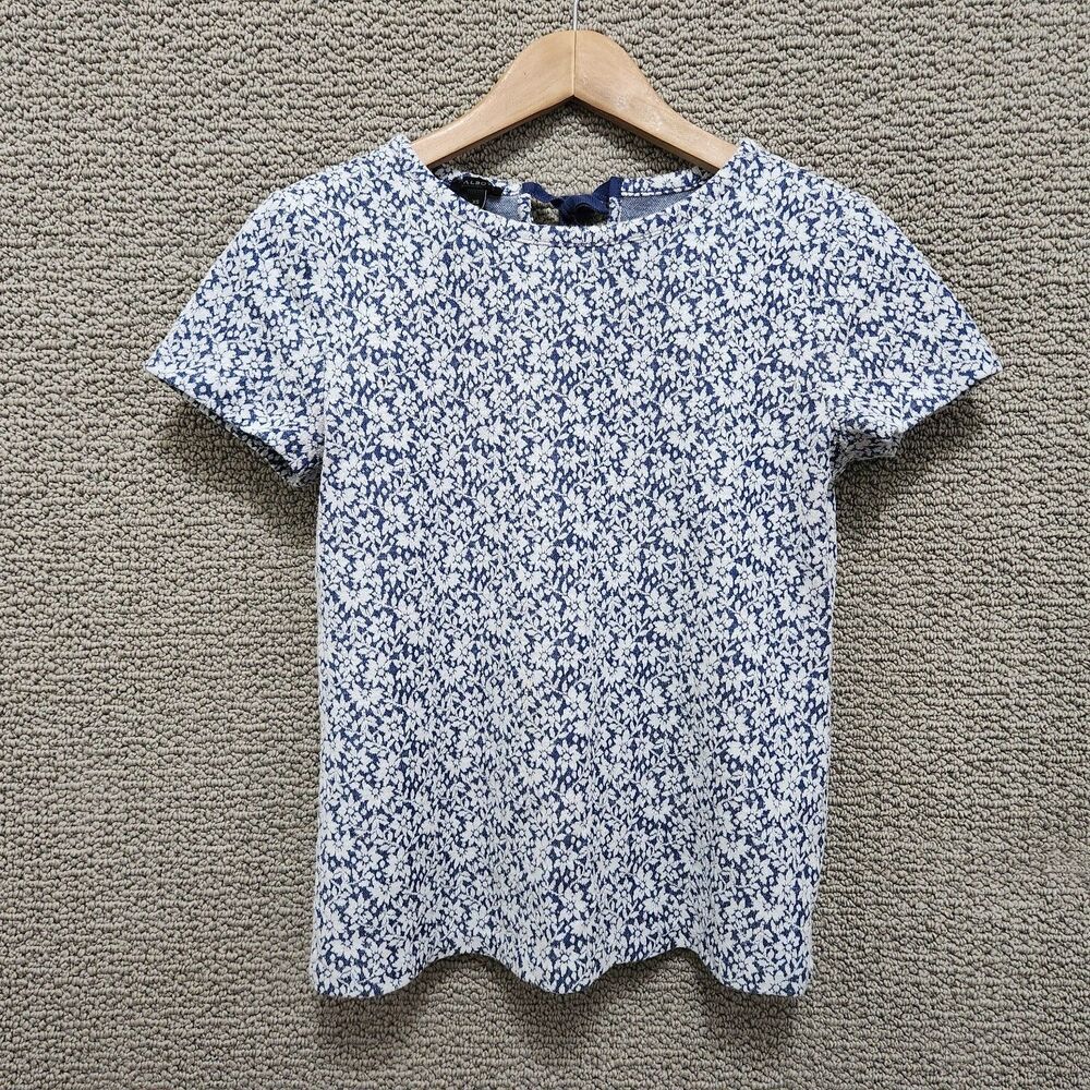 TALBOTS Women's Blue White Floral Print Knit Top Size XS